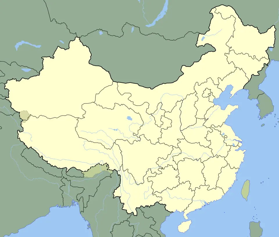 Map of China with markers for the 14 destinations in the city directory