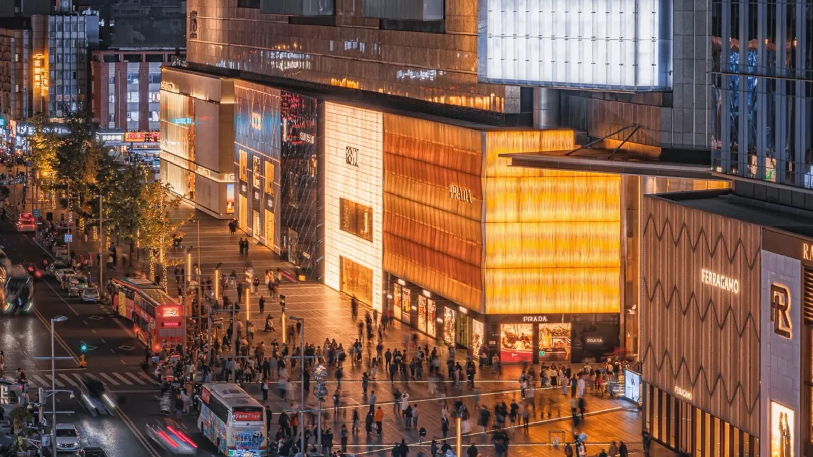 Chunxi Road and the IFS shopping district in central Chengdu at night